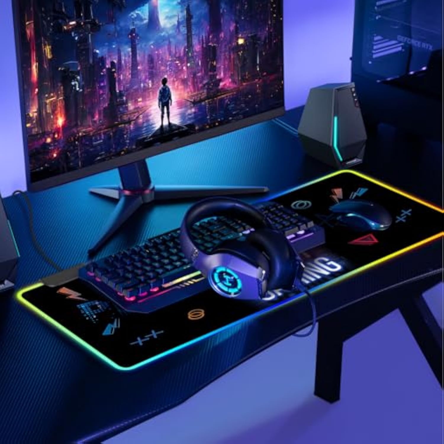 Rgb Gaming Mouse Pad, Large Mousepad With Led Light 13 Light Modes Touch Control Extended Soft Computer Keyboard Mat Pad, Desk Mat With Non-Slip Rubber Base For Macbook, Pc & Laptop(31.5X11.8)