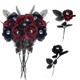 10 Artificial Roses With Eyeballs For Halloween Party Rose Bouquet, Used For Flower Arrangement, Party Home Decoration (Red Black)