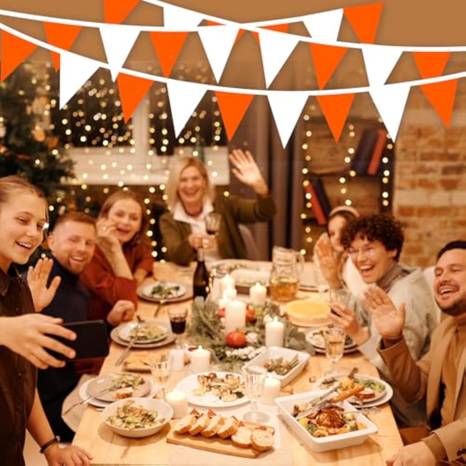 100Ft Orange White Pennant Banner Flags Fabric Triangle Bunting for Party Decor