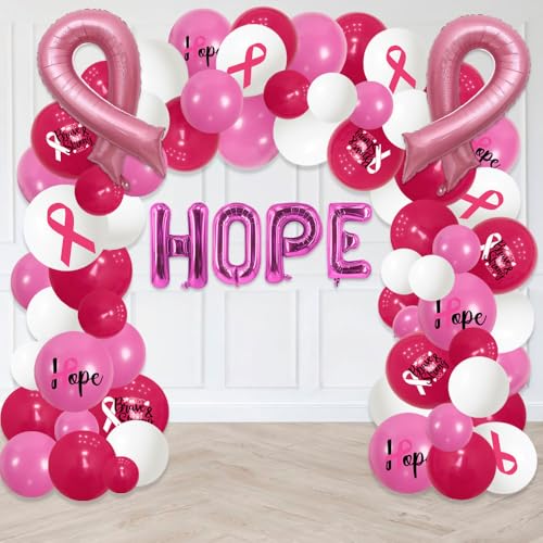 Breast Cancer Awareness Decorations Pink Ribbon Balloons Arch Garland Kit Pink White Latex Balloons Hope Foil Balloons for Breast Cancer Pink Ribbon Party Decoration Supplies Survivor Party Decor
