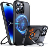 360° O-Ring Magstander For Iphone 14 Pro Case With Magnetic Kickstand Ring Holder [Compatible With Magsafe][360°Rotate Stand Ring][Military Shockproof] Iphone 14 Pro Phone Cover Matte Black