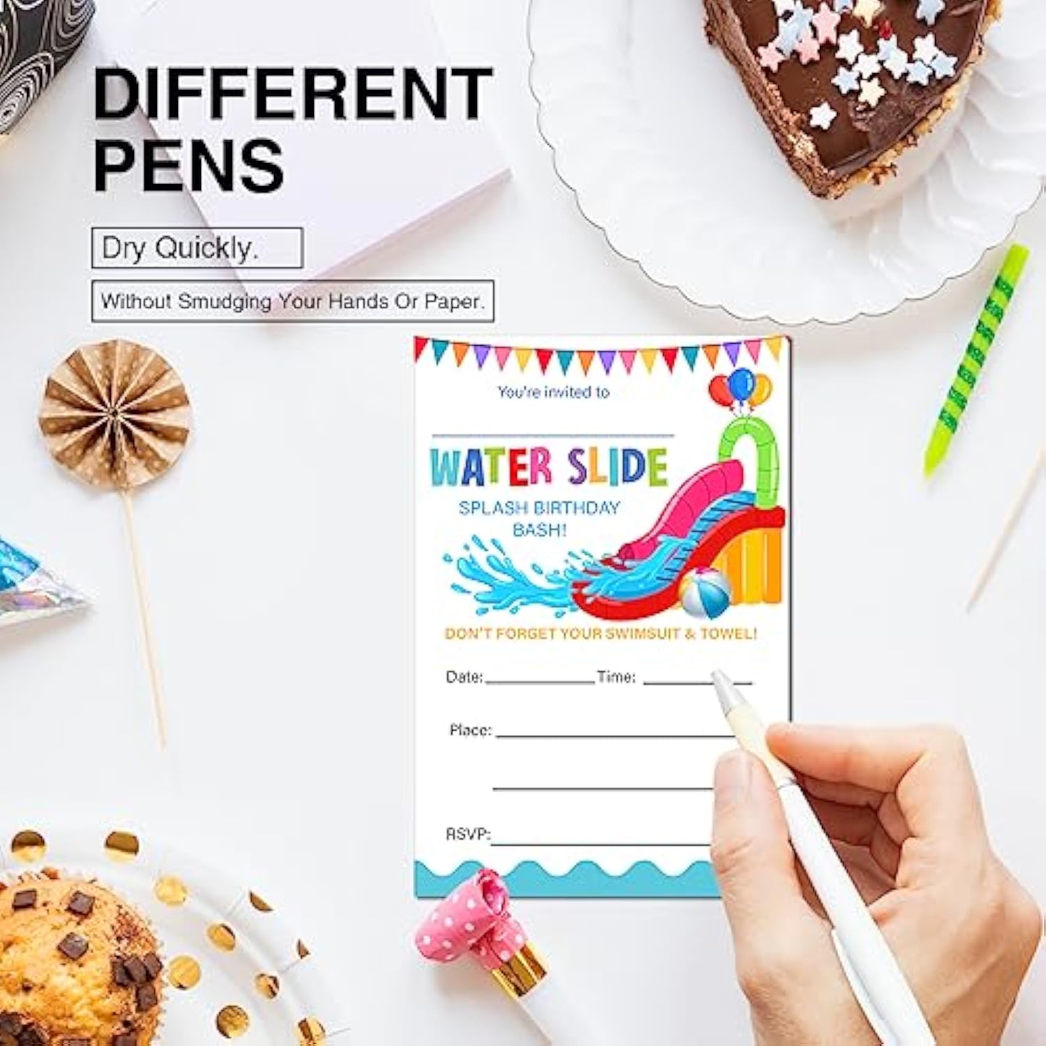 Water Slide Party Invitations With Envelopes Set Of 20 Summer Waterslide Theme Birthday Party Invites Fill In Blank