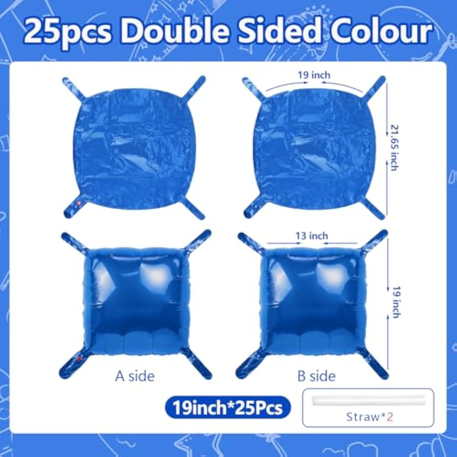 25Pcs Blue Square Foil Balloons Wall Backdrop Double Sided Dark Blue Balloons Tunnel Arch Kit For Birthday Baby Shower Graduation Wedding Anniversary Party Decoration