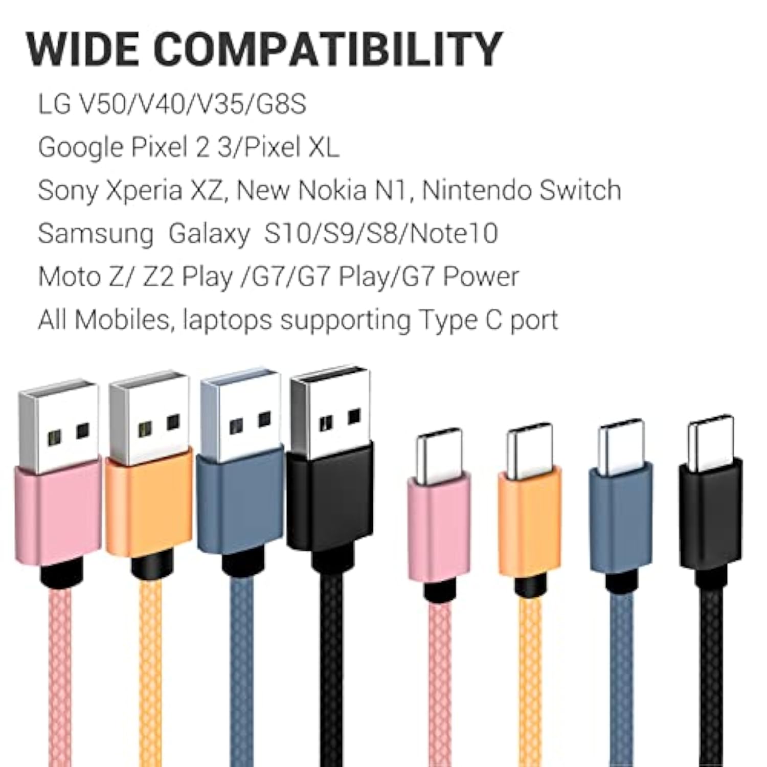 Usb C Cable 1Ft 4-Pack, 3A Fast Charging Usb A To Usb C Cord Nylon Braided Com