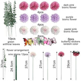 Green Pink Purple Balloon Arch Double Stuffed Pink Yellow Sand White Balloon Garland With Bionic Flower Leaf Butterfly Stickers For Spring Birthday Garden Wildflower Baby Shower Easter Party Decor