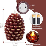 Christmas Pinecone Candles Flameless,Battery Operated Candles With Flickering Wick,Indoors Fake Candle,Christmas Candle Pine Cones Holiday Decor,Winter Thanksgiving Decorations,Set Of 2