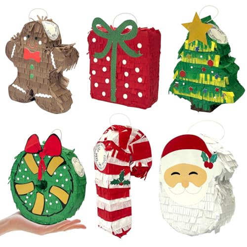 6 Pcs Mini Christmas Piñata Gingerbread Man Snowman Piñata