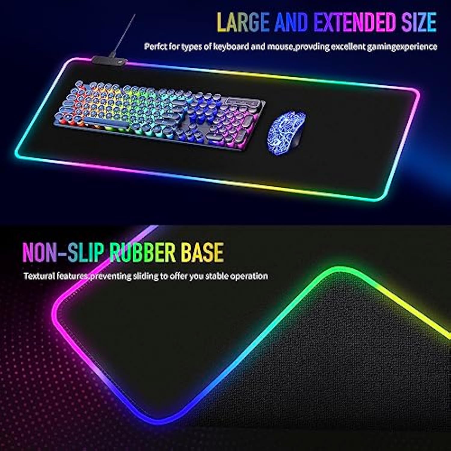 Large Rgb Gaming Mouse Pad 15 Light Modes Touch Control Extended Soft Computer Keyboard Mat Nonslip Rubber Base For Gamer Esports Pros 31.5X11.8