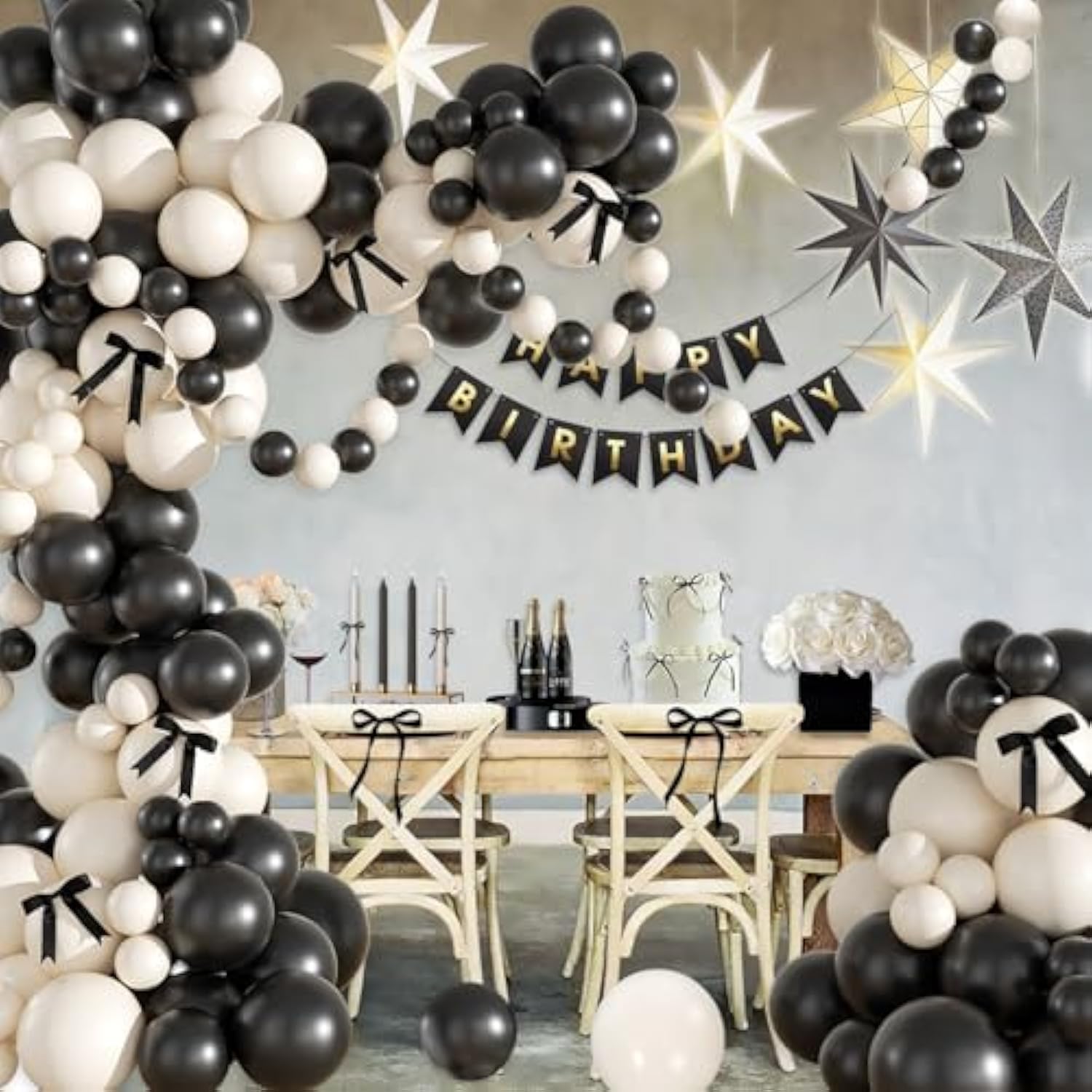 158pcs Black & White Balloon Garland Kit – Mixed Sizes for Wedding, Birthday and Party Decor
