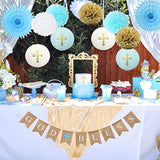 Baptism Decorations For Boys, First Communion Confirmation Decorations, God Bless Banner And Blue Party Decorations - Blue Set