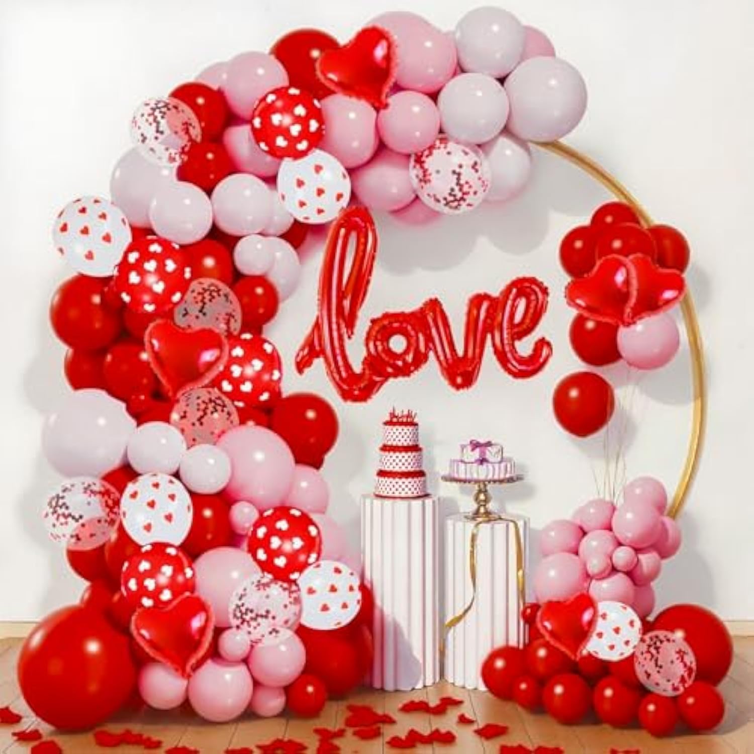 Valentines Day Balloon Garland Arch Kit, Red Pink White Balloons With