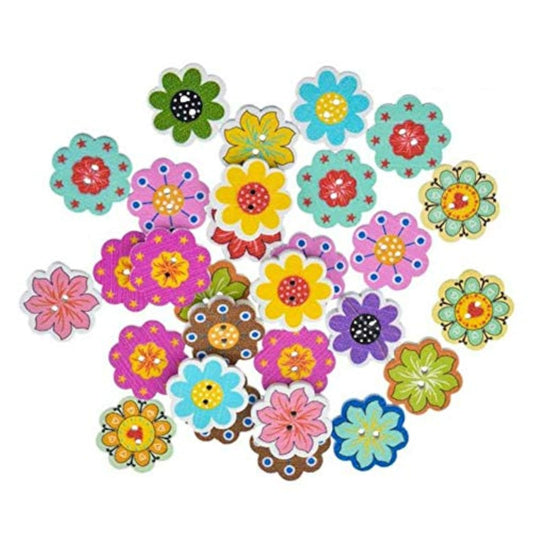 50 Pcs/Pack 20Mm Multi-Color Wooden Buttons 2-Hole Flower Shaped Butto