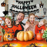 Halloween Decorations Set with Happy Halloween Banner Black Glitter Skull Garland Swirls