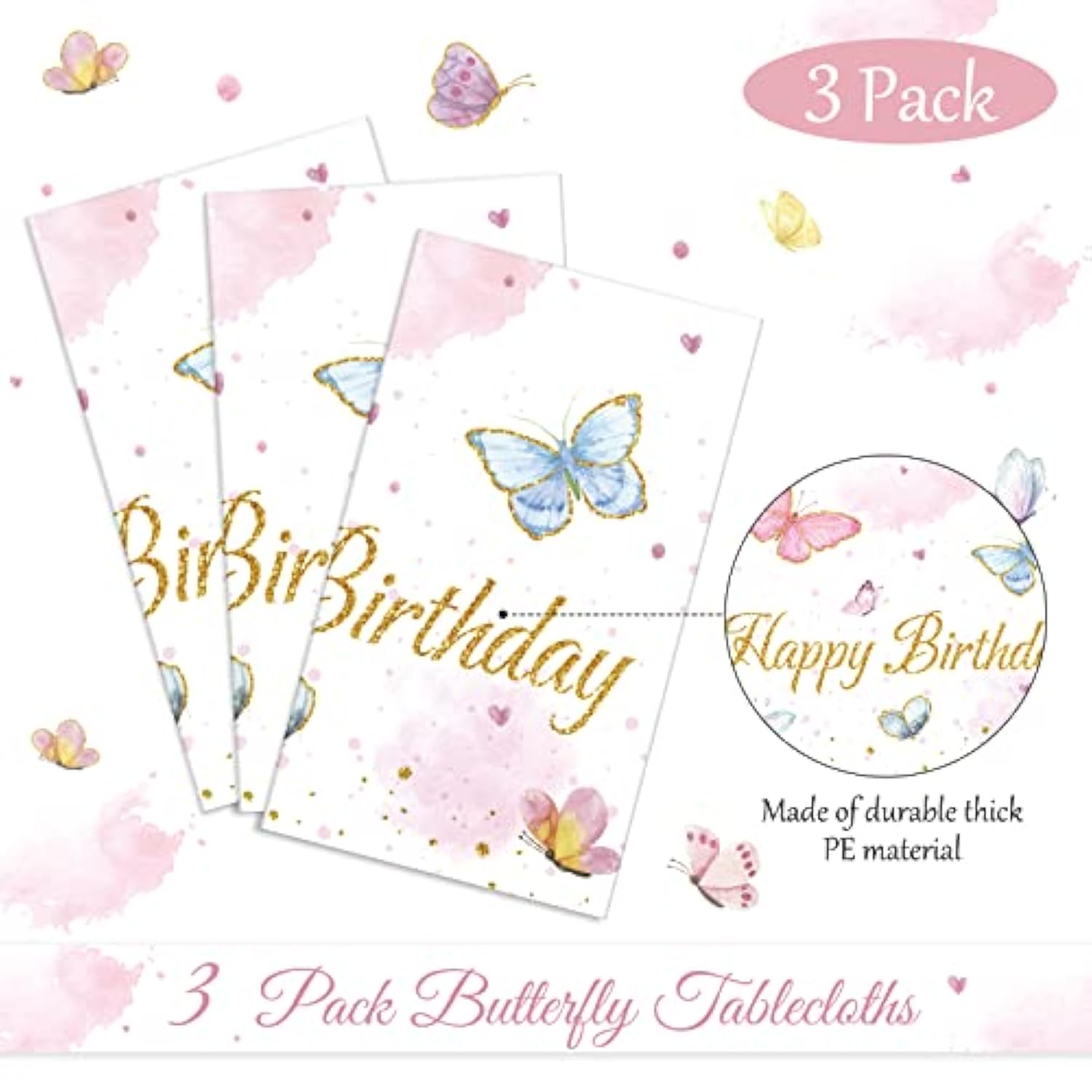 3 Pack Butterfly Tablecloth Birthday Party Decorations Plastic Waterproof Table Covers Rectangular Disposable Decor 108 X 54 Inch For Spring Summer Baby Shower Floral Supplies Favors