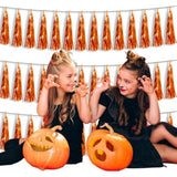 3P Metallic Fringe Tassel Banner Garland Foil Tinsel Streamer Wall Hanging Curtain Backdrop Banner For Parade Floats, Halloween Decorations, Christmas Day, Fall, Thanksgiving Party Decoration(Orange)