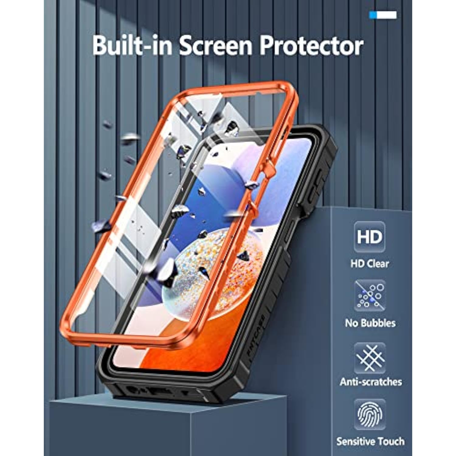 For Samsung Galaxy A14-5G Case: Dual-Layer Protective Textured Shockproof Rugged Tpu Cover With Kickstand | Military Grade Drop Protection | Heavy Duty Cell Phone Protector - Orange