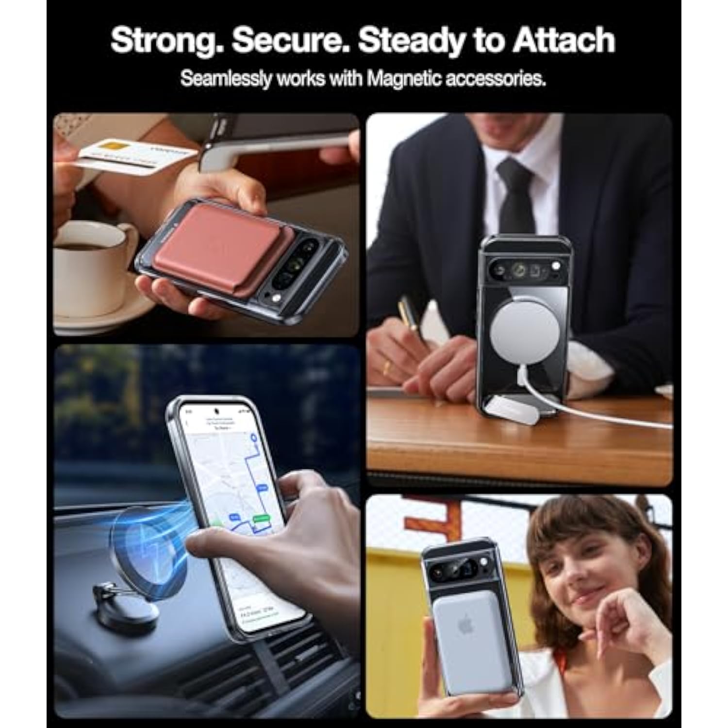 Magnetic Stand Case for Google Pixel 9 Pro XL, MagSafe, Mil-Grade Protection, Clear