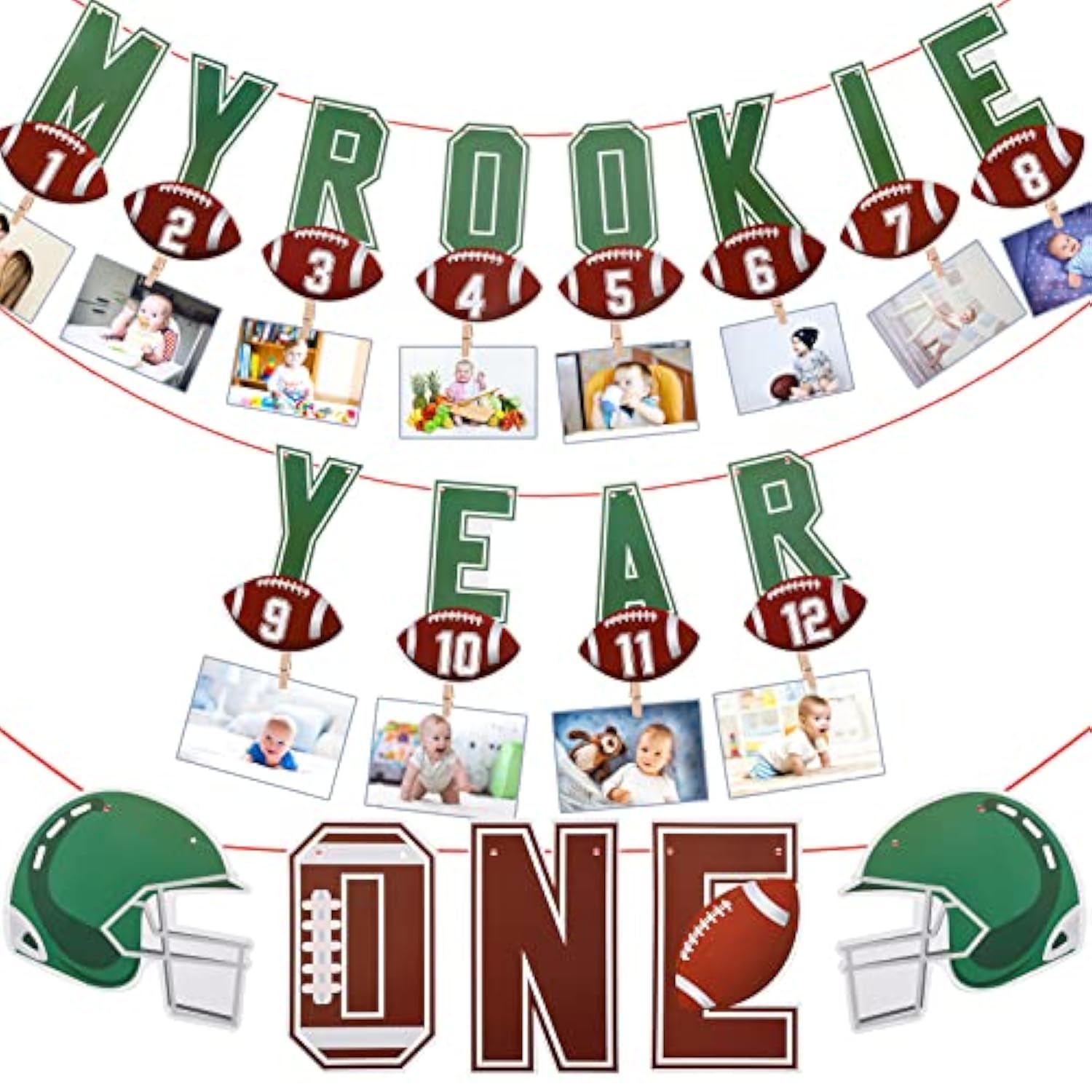 2 Pcs Football Rookie Of The Year First Birthday Party Decoration Football Monthly Photo Banner Rookie Of The Year 1St Picture Banner Birthday High Chair Decor Baby Shower Sport Party Supplies