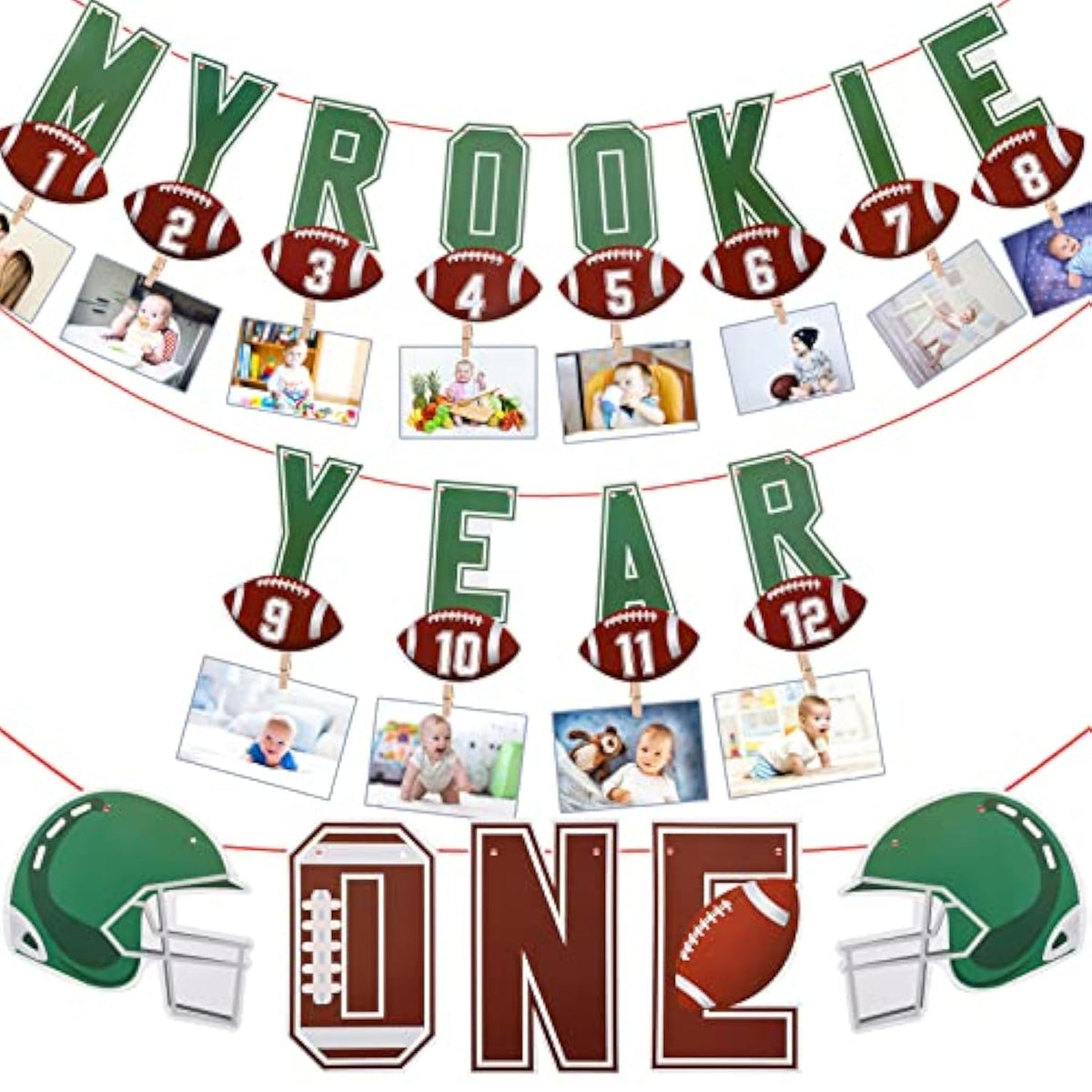 2 Pcs Football Rookie Of The Year First Birthday Party Decoration Football Monthly Photo Banner Rookie Of The Year 1St Picture Banner Birthday High Chair Decor Baby Shower Sport Party Supplies