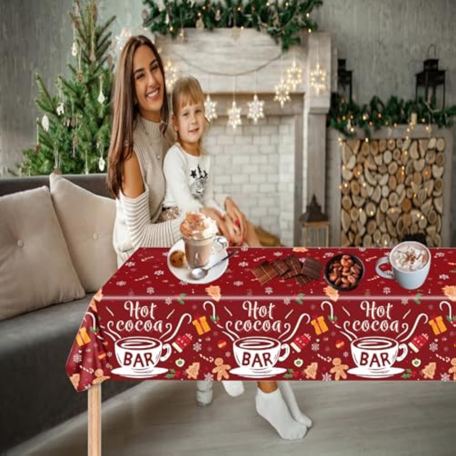 Hot Cocoa Bar Tablecloth 3 Pack Disposable Christmas Table Cloth Rectangle For Christmas Party Winter Wonderland Birthday Baby Shower It'S Cold Outside New Year Party Decorations (Red)