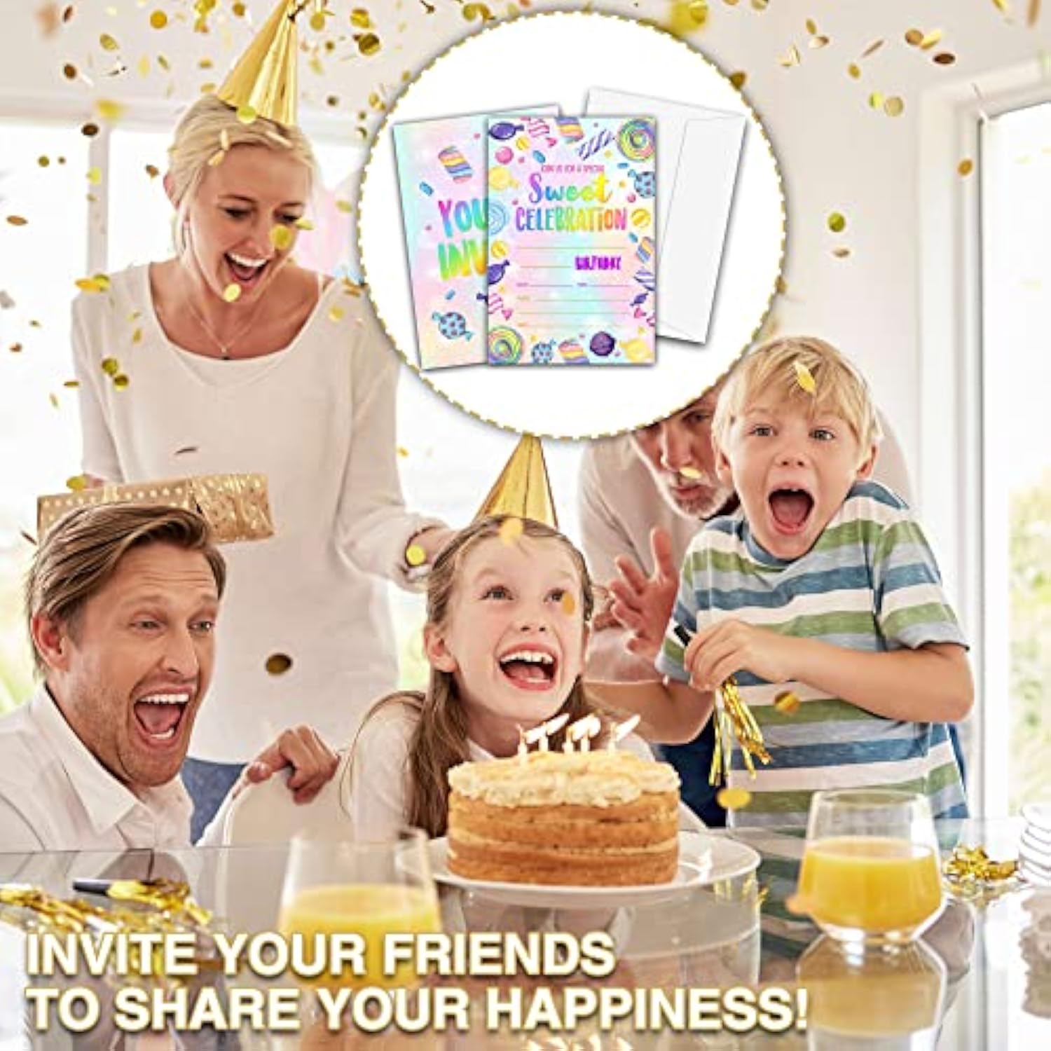 Sweet Celebration Birthday Party Invitations, Sweet Candy Birthday Invitation, Double-Sided Rainbow Tie Dye Fill In Invites, Kids Birthday Party Decorations, 20 Cards With 20 Envelopes(C11)