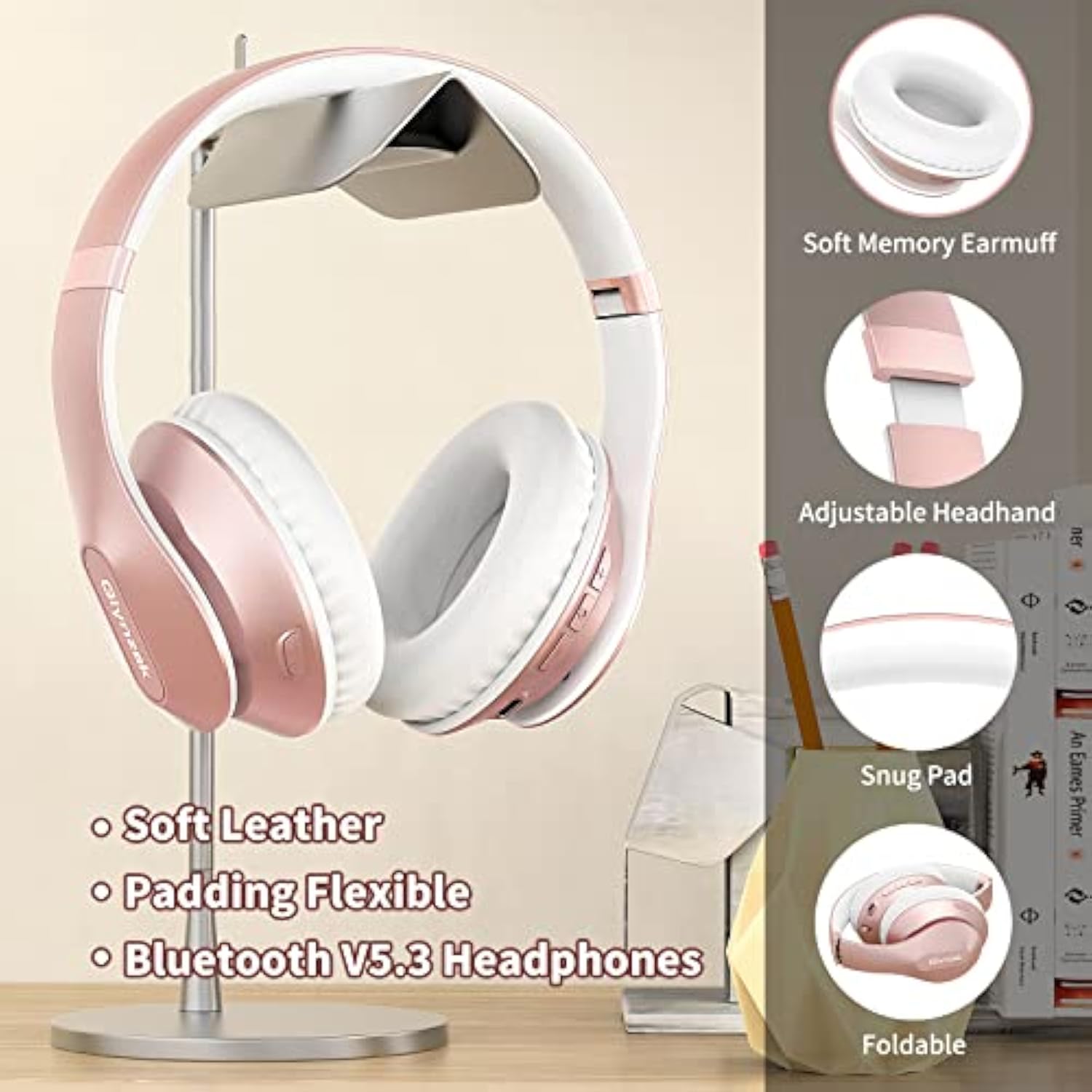 Wireless Headphones Over Ear 65H Playtime Hifi Stereo Headset With Microphone