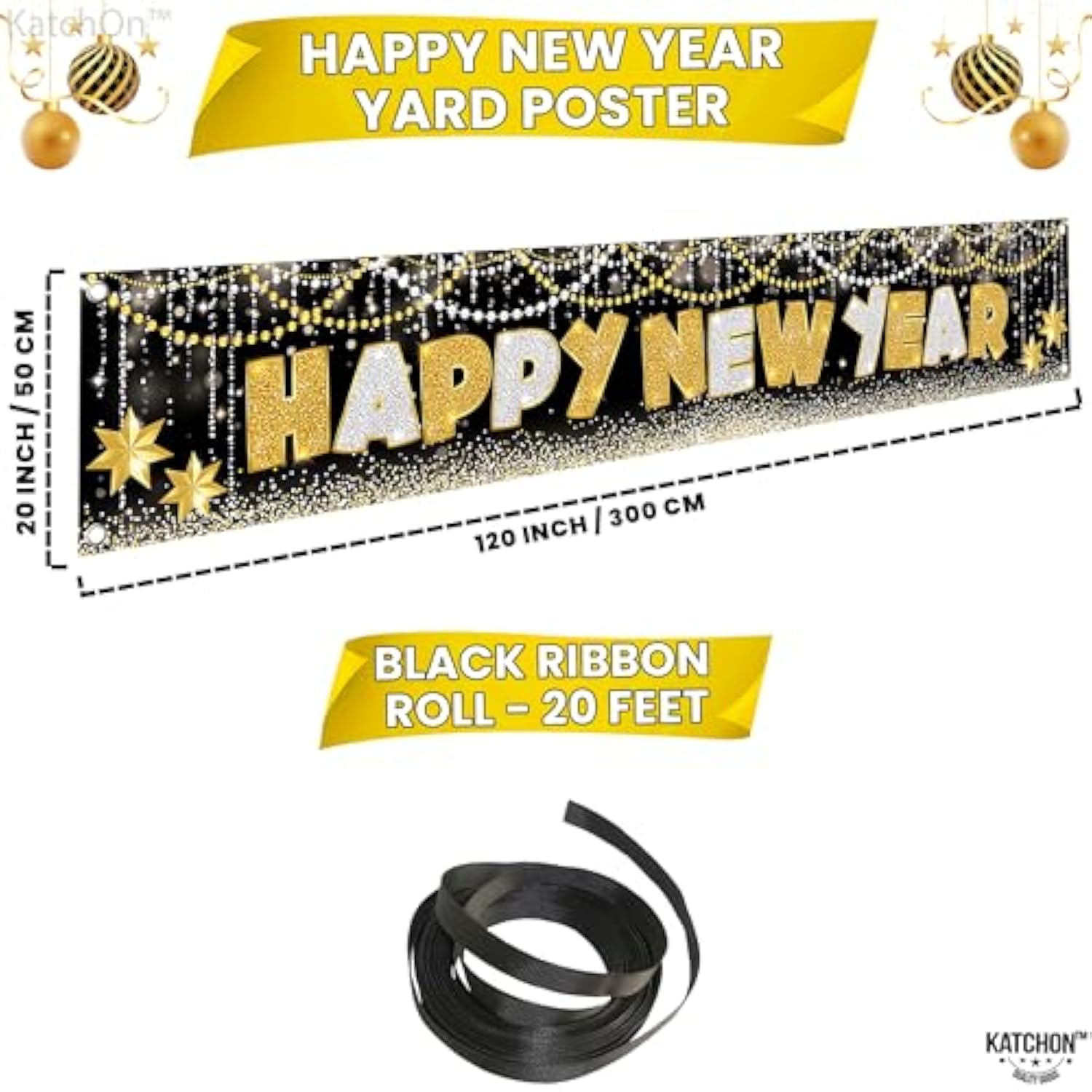 2026 Happy New Year Extra Large Yard Banner 120x20 Inch for Party Decor