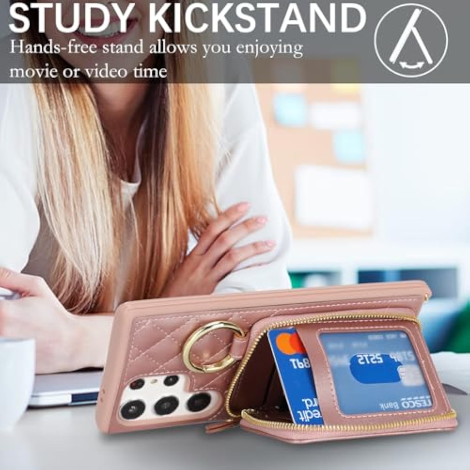 Rose Gold Crossbody Wallet Case for Samsung Galaxy S24 Ultra