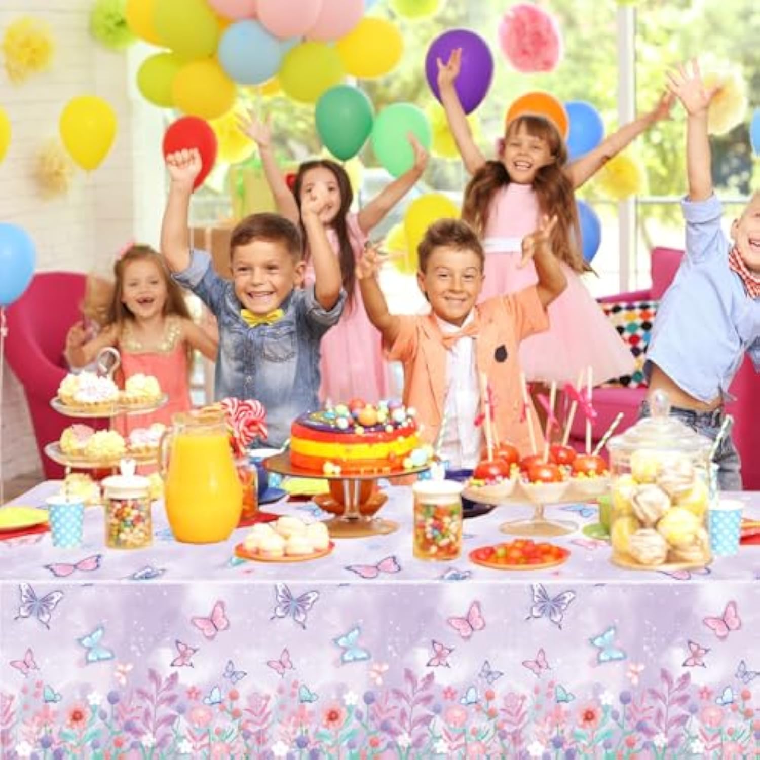 4 Pack Butterfly Tablecloths, Butterfly Birthday Decorations For Kids' & Girls' Birthdays, Disposable Table Covers, 54 X 108 Inche