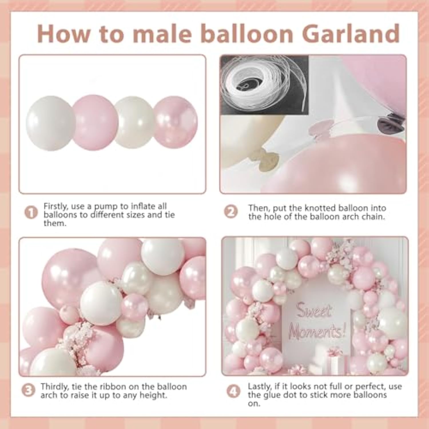 Pearl Pink & White Balloon Garland Kit: Double Stuffed Pastel Balloons