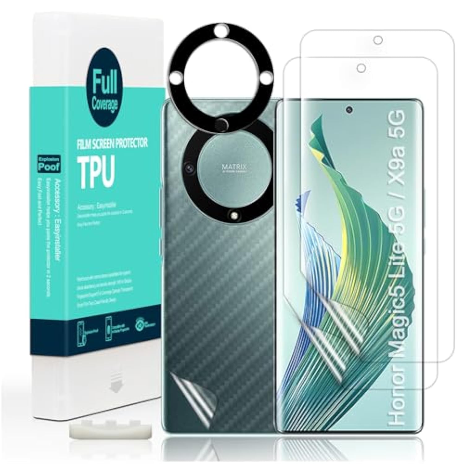 2 Pcs Screen Protector For Honor Magic 5 Lite 5G/Honor X9A 5G 6.67",Flexible Tpu Film,With 1Pc Camera Lens Protector,1Pc Back Film,Bubble Free[Easy To Install]