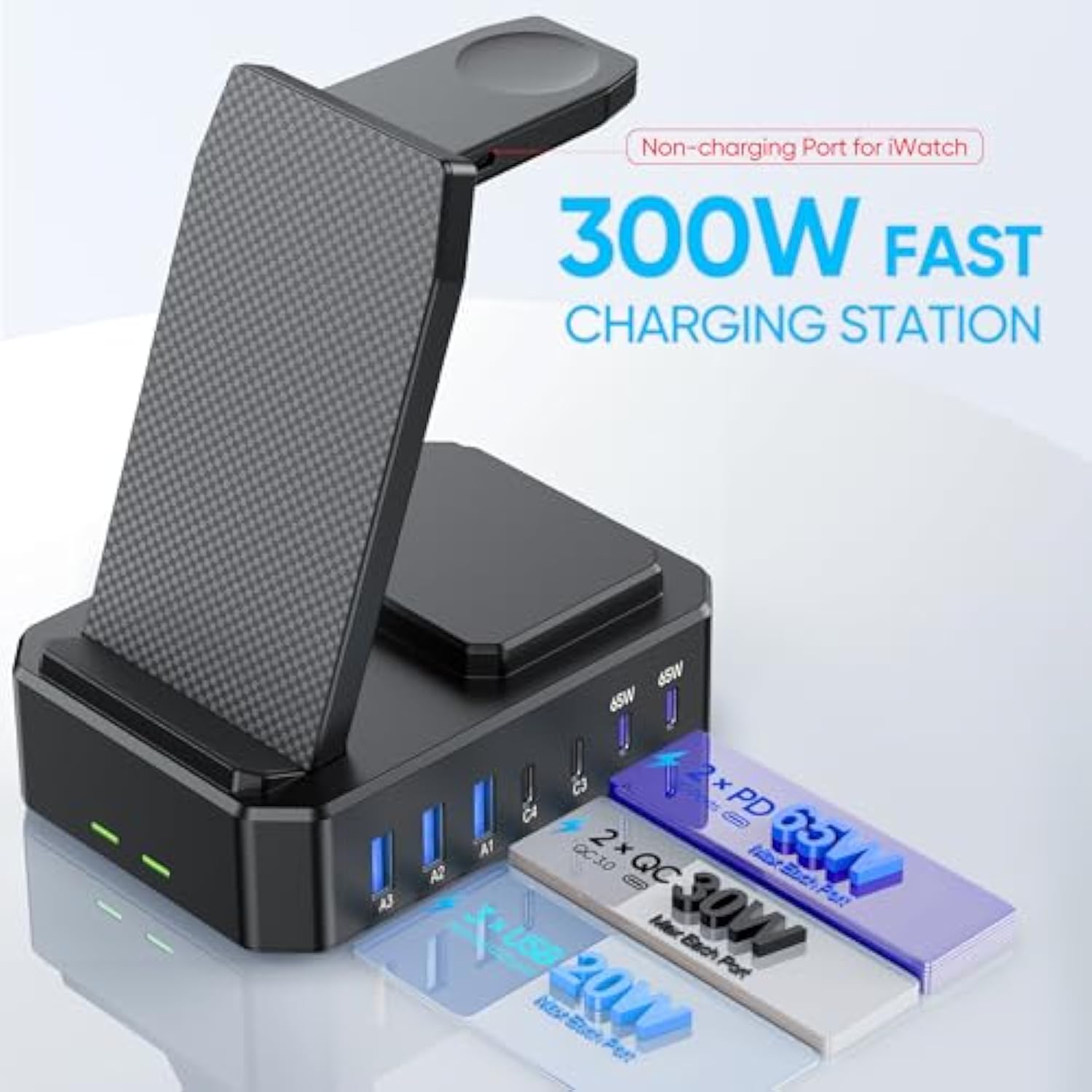 300W Charging Station For Multiple Devices Apple,10 In 1 Wireless Charger For Iphone,Gan Iii Usb C 65W Pd Fast Charging Stand Dock For Macbook,Iwatch&Airpods (Wireless Charging Only For Apple)