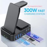 300W Charging Station For Multiple Devices Apple,10 In 1 Wireless Charger For Iphone,Gan Iii Usb C 65W Pd Fast Charging Stand Dock For Macbook,Iwatch&Airpods (Wireless Charging Only For Apple)