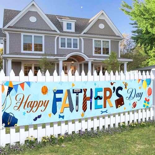 Happy Fathers Day Banner Decorations - Father Day Party Supplies Backdrop, Large Fabric Poster Father's Day Yard Decorations for Indoor Outdoor Garden (Playful Collage)