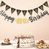 Black Gold 40th Birthday Banner for Men and Women Party Decor