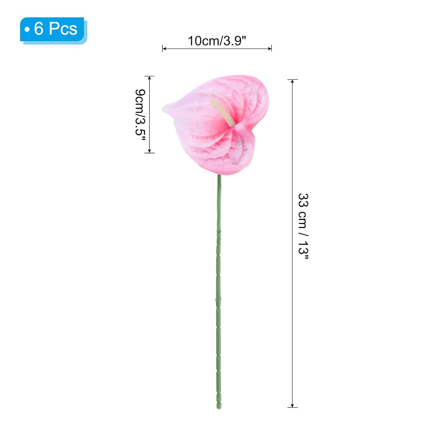 13" Artificial Anthurium Lily Flowers, 6 Pack Permanent Flower Floral Arrangements Bouquet For Home Decor Bridal Wedding Festival Party, Fuchsia White