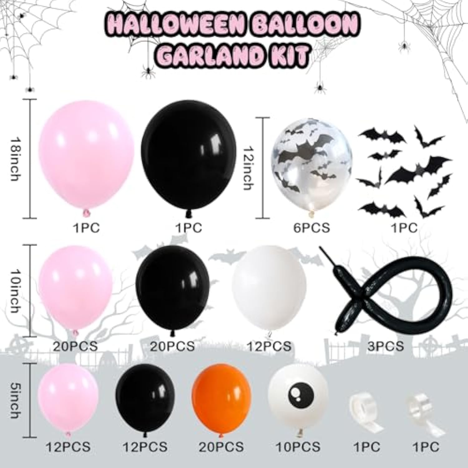 Pastel Halloween Balloon Arch Kit: Witch, Spider & Bat Decor