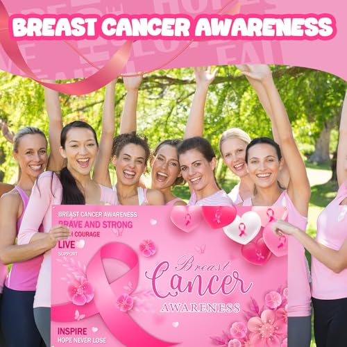 4 Pcs Breast Cancer Awareness Banner Decorations, Pink Ribbon