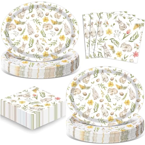100 Pcs St. Patrick's Day Party Supplies Shamrock Green Oval Plates Napkins, Irish Lucky Clover Disposable Tableware for 50 Guests, Spring Easter Irish Theme Decoration(Easter)