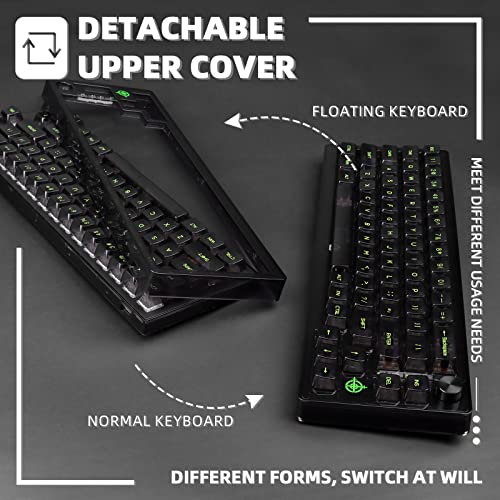 65% Hot-Swap Wired Mechanical Gaming Keyboard Programmable With Transparent 66 Key Full Side Rgb Owerty Linear Ice White Switch Custom Coiled C To A Cable Media Knob 2-In-1 Case For Win/Pc/Mac(Black)