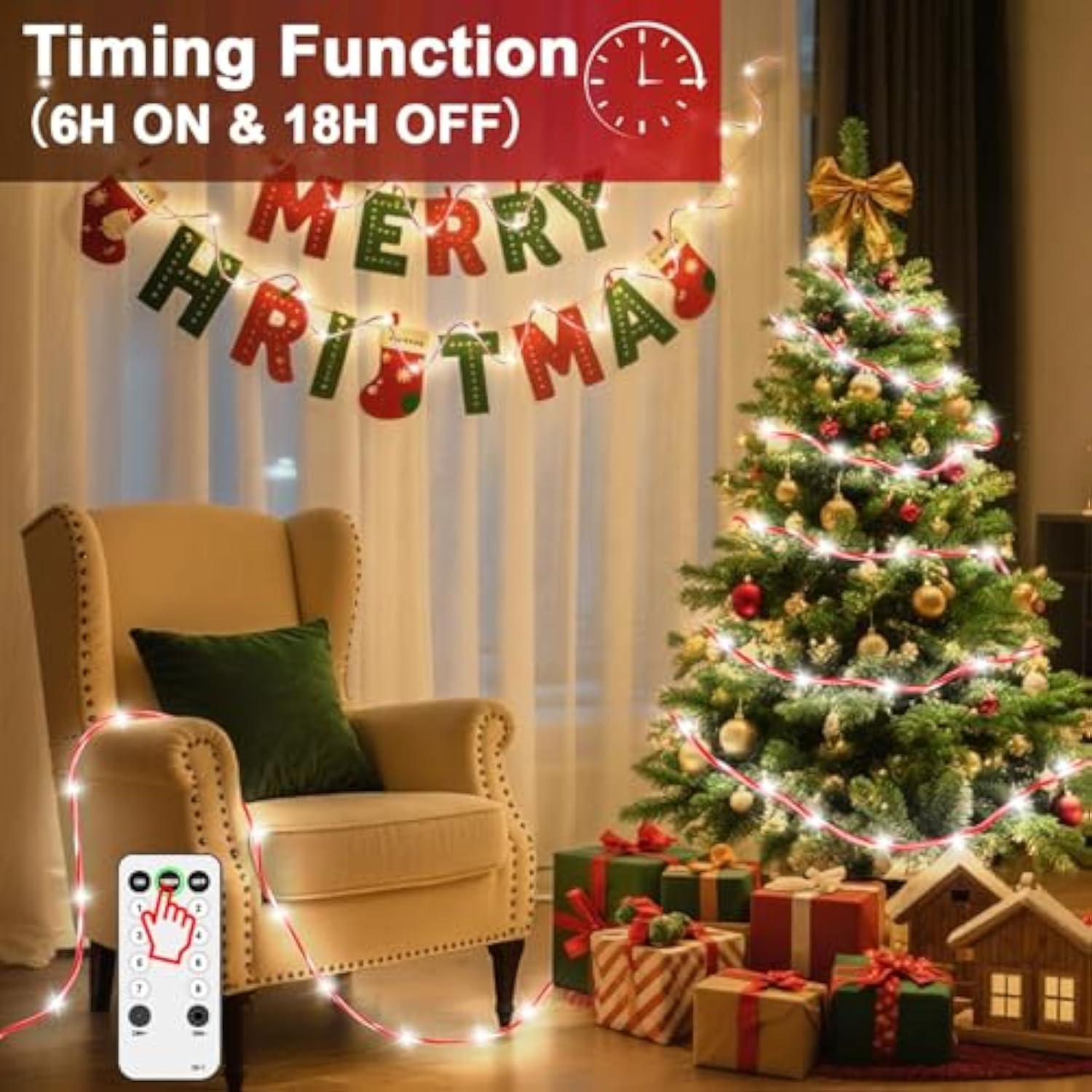 101Ft 620Led Candy Canes Rope Lights With 8 Lighting Modes, Candy Cane Christmas Lights Waterproof Christmas Lights Decoration For Party Garden Yard Halloween Holiday Tree Decoration