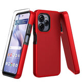 For Blu View Speed Ultra 5G Case With Tempered Glass Screen Protector,Dual Layer Heavy Duty Shockproof Protection (Red)