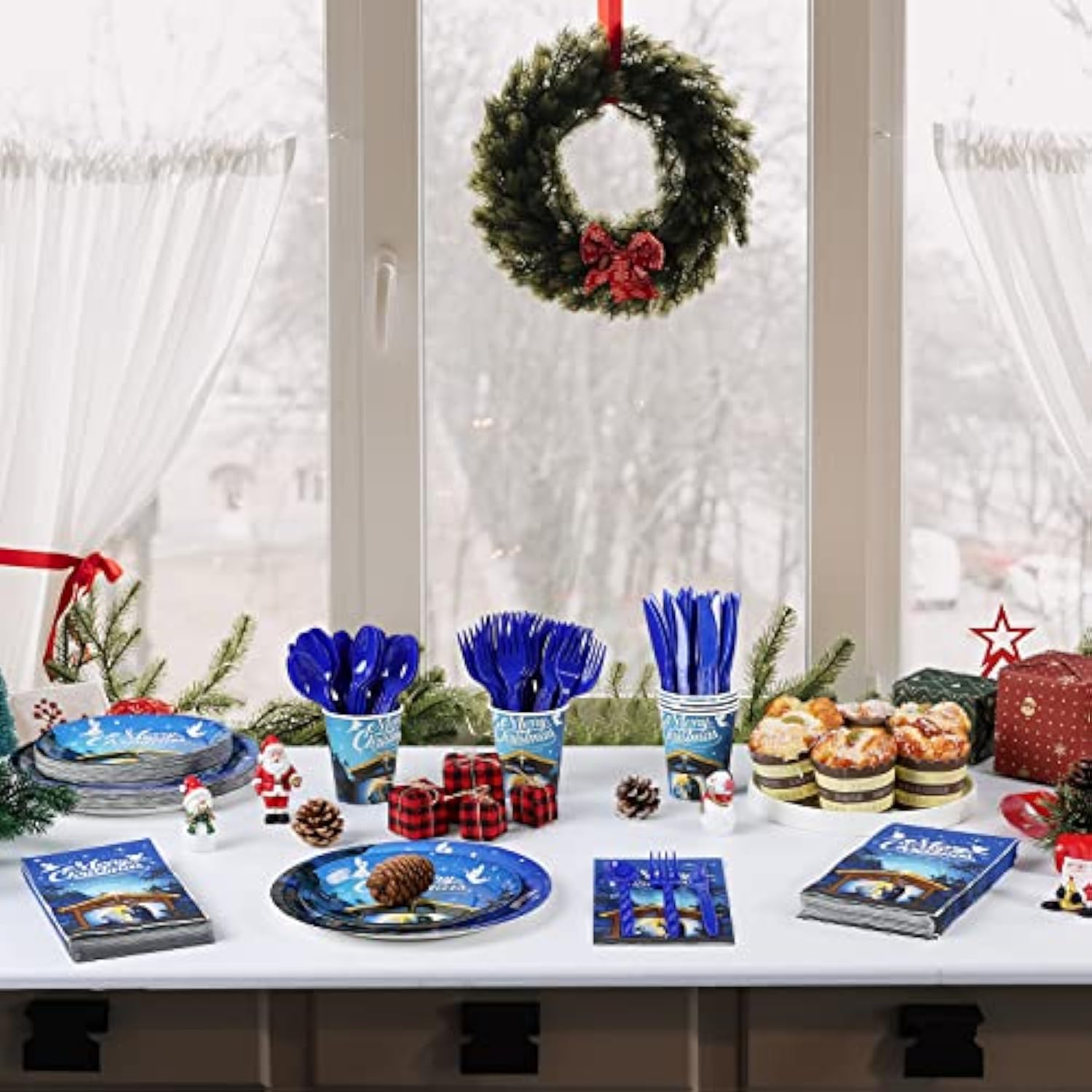 Christmas Nativity Party Supplies, Christmas Nativity Plates And Napkins Set, Disposable Jesus Holy Night Paper Plates Napkins Cups Knives Spoons Forks For Xmas Winter Holiday Party Decors, Serve 50