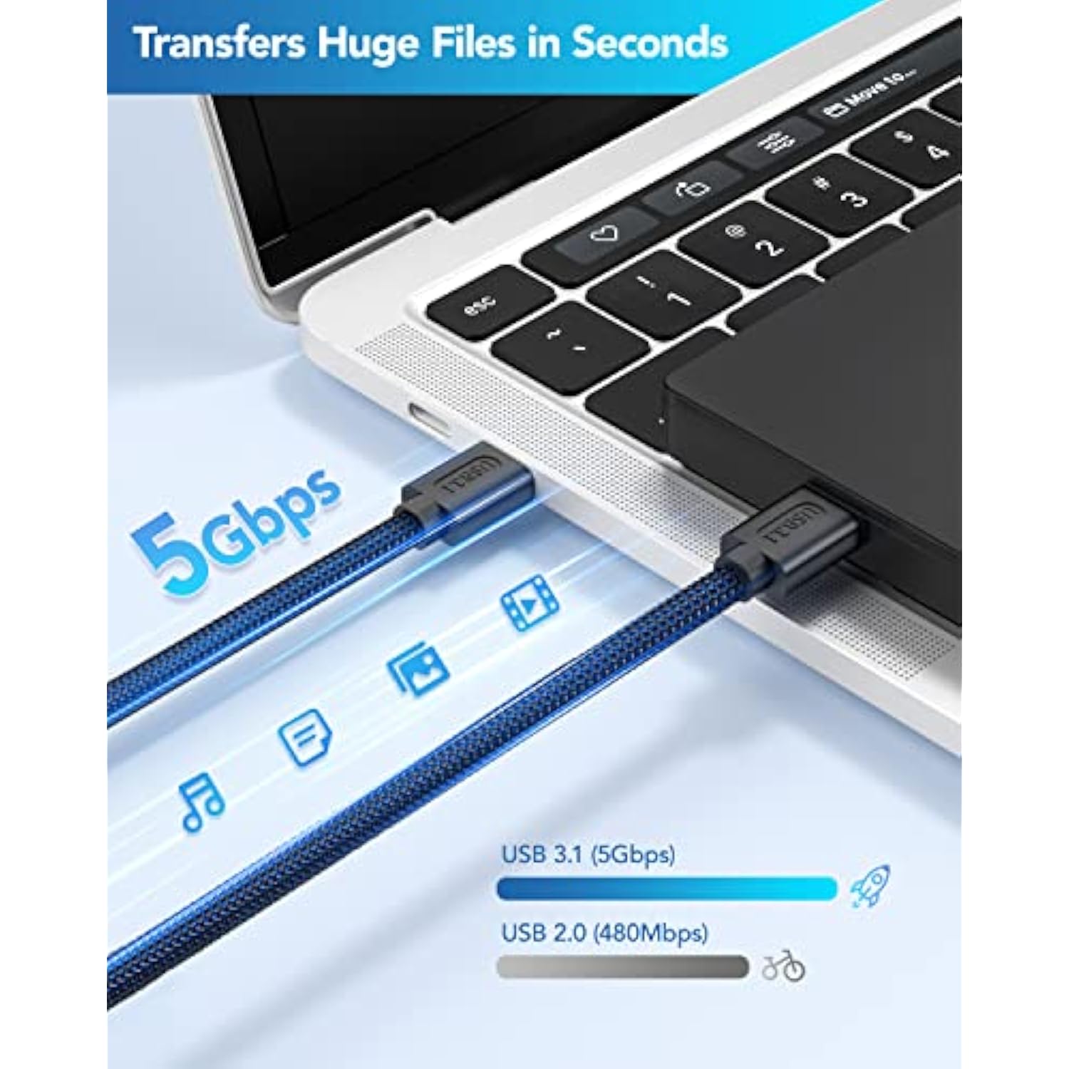 Usb 3.0 A To A, 3.3 Ft, Male To Male Cable Double End Usb Cord Compatible With Hard Drive Enclosures Dvd Player Laptop Cooler - Blue