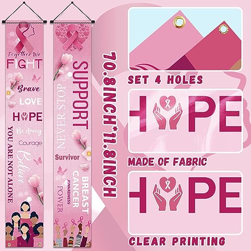 Breast Cancer Awareness Banner Porch Sign - Breast Cancer Awareness Decorations Pink Ribbon Door Banner Party Supplies Hope Strength Courage Faith Banner Backdrop for Breast Cancer Month