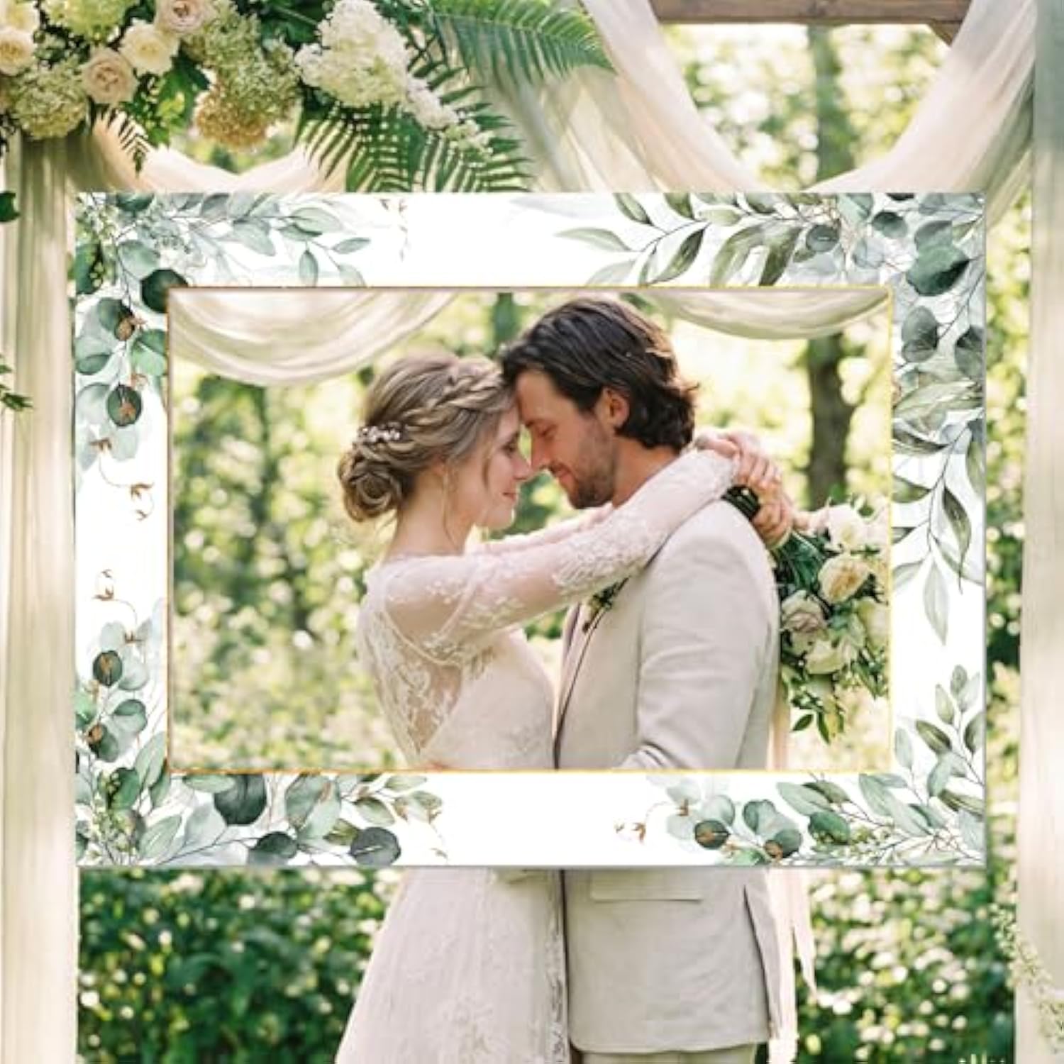 32 X 24 Inch Large Wedding Photo Booth Props Frame Diy Pvc Cutouts Photo Booth Selfie Frame For Wedding Bridal Shower Baby Shower Anniversary Party Supplies Decorations(Eucalyptus)