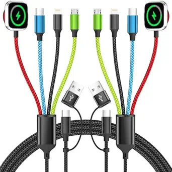 2 Pack 5FT Multi Charging Cable with Apple Watch Charger for Travel iPhone USB C Devices