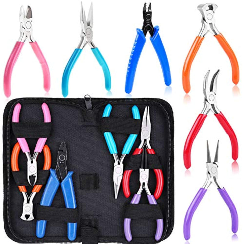 Jewelry Making Tools Kit: 6Pc Set, Including Needle Round Nose, Wire Cutters, Crimper & End Nippers For Beading & Craft