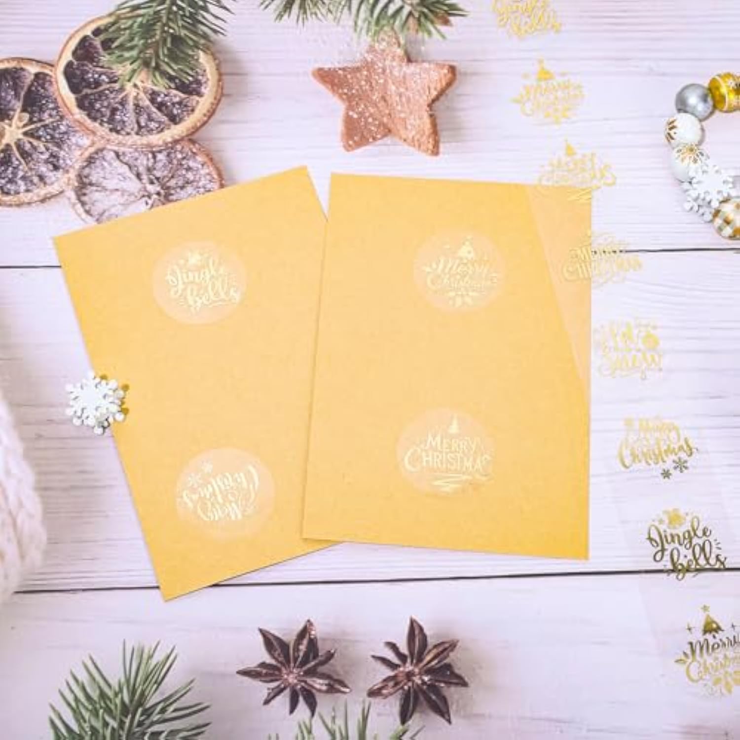 1000Pcs Clear Christmas Stickers Roll Gold Foil Merry Christmas Stickers Xmas Winter Holiday Round Adhesive Label Stickers Decal For Xmas Envelopes Invitations Cards Gifts Decor, 6 Designs