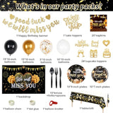 We Will Miss You Decorations, Going Away Party Decorations, Farewell Decorations Party Includes Black & Gold Balloons, Backdrop, Banner, Tablecloth, Plates, Napkins, Cake Toppers For Retirement